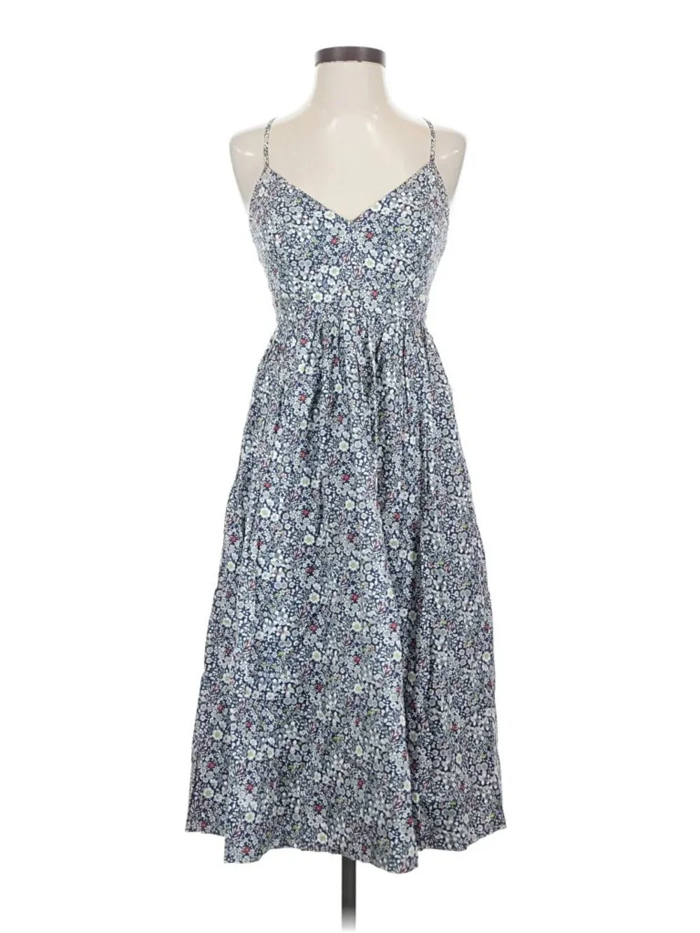 NWT J.Crew Spaghetti-strap Lace-up Back Dress in Navy Liberty June's Meadow 2P